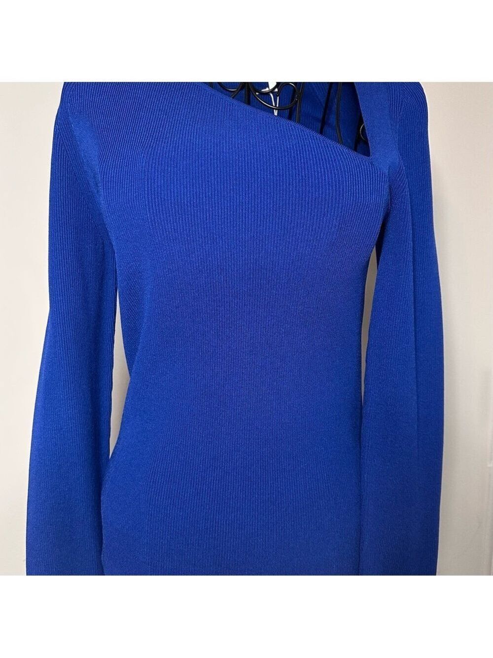 NWT Helmut Lang Vibrant Blue A-Symmetrical V-Neck Sweater - Picture 1 of 5